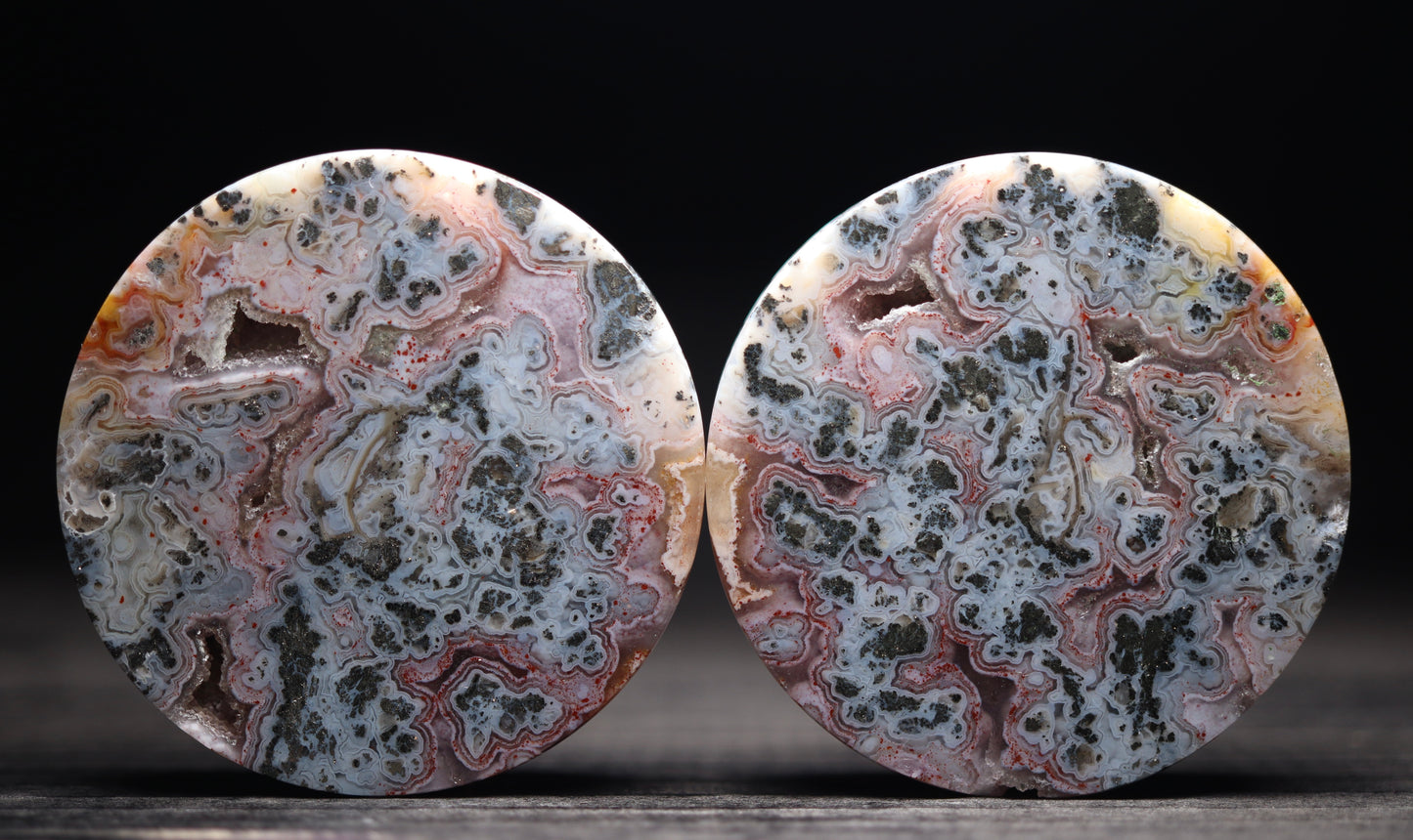 DISCOUNTED: 1 7/8” / 47mm Marcasite Plume Agate plugs