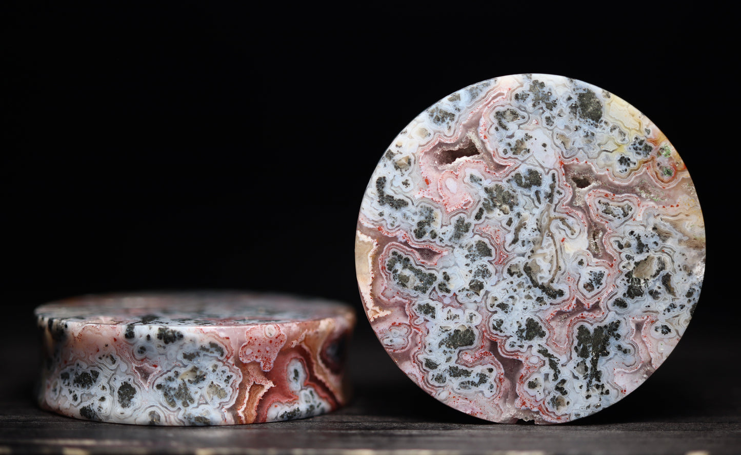 DISCOUNTED: 1 7/8” / 47mm Marcasite Plume Agate plugs